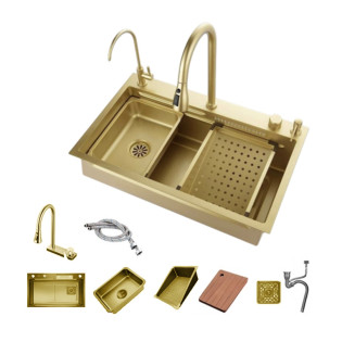 NANO GOLD Kitchen Basin set 76×48cm with Mixer and Accesserories
