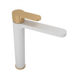 خلاط حوض عالي 1 فتحه تارا أبيض × ذهبي سارديزاين