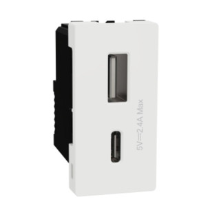 Schneider Electric Miluz E USB Socket Type A+C 2.4A White 