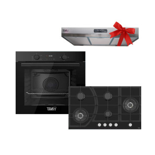 Teva Built-in Gas Hob 90 cm with Built-in Gas Oven 60 cm Black