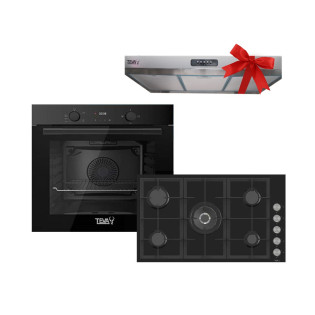 فرن غاز بلت ان 60 سم مع مسطح غاز بلت ان 90 سم اسود تيفا