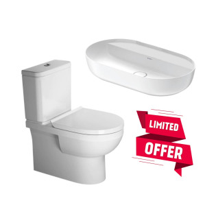 Duravit No.1 Close Coupled Toilet with Seat Cover 65×36.5 Cm & Luv Wash Basin Over Counter Top 70 Cm White