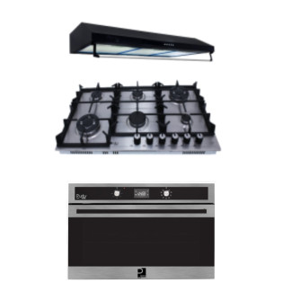 Purity Built-In Hood Black & Gas Oven 98 Liters & Hob 6 Burners 90 cm Stainless