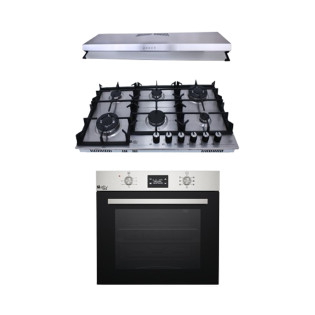  شفاط مطبخ ومسطح غاز 6 شعلة 90 سم و فرن كهرباء 98 لتر 60 سم استانلس ستيل من بيورتى