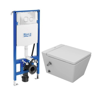 مرحاض معلق سانيبيور كيبلر مع خزان دفن بشاسية كامل ولوحة طرد مربعة روكا كروم