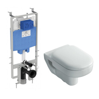 مرحاض معلق بلايا مع خزان دفن بشاسية كامل ولوحة طرد كروم بروسيس من ايديال استاندرد