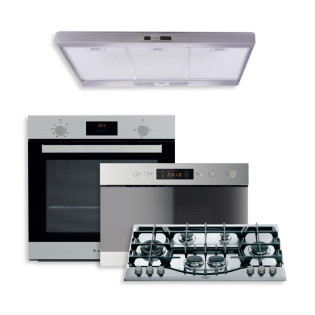 Ariston Built-in Gas hob 6 burners 87 cm With freestanding Hood 90 Cm With Built-in Gas Oven 60 Cm &  Built-in Microwave Oven 22 Liter Stainless steel From Ariston