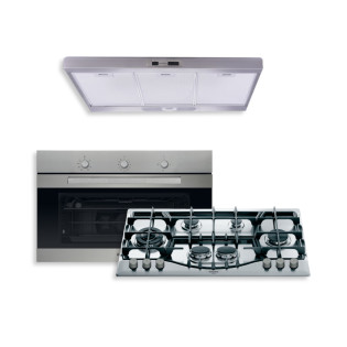 Ariston Built-in Gas hob 6 burners 87 cm With Built-in Gas Oven 105 Liters & freestanding Hood 90 Cm Stainless Steel