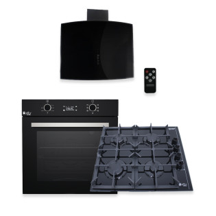 بيورتي فرن بلت ان غاز 60 سم اسود  مع شفاط 60 سم و مسطح بلت ان 4 شعلها اسود